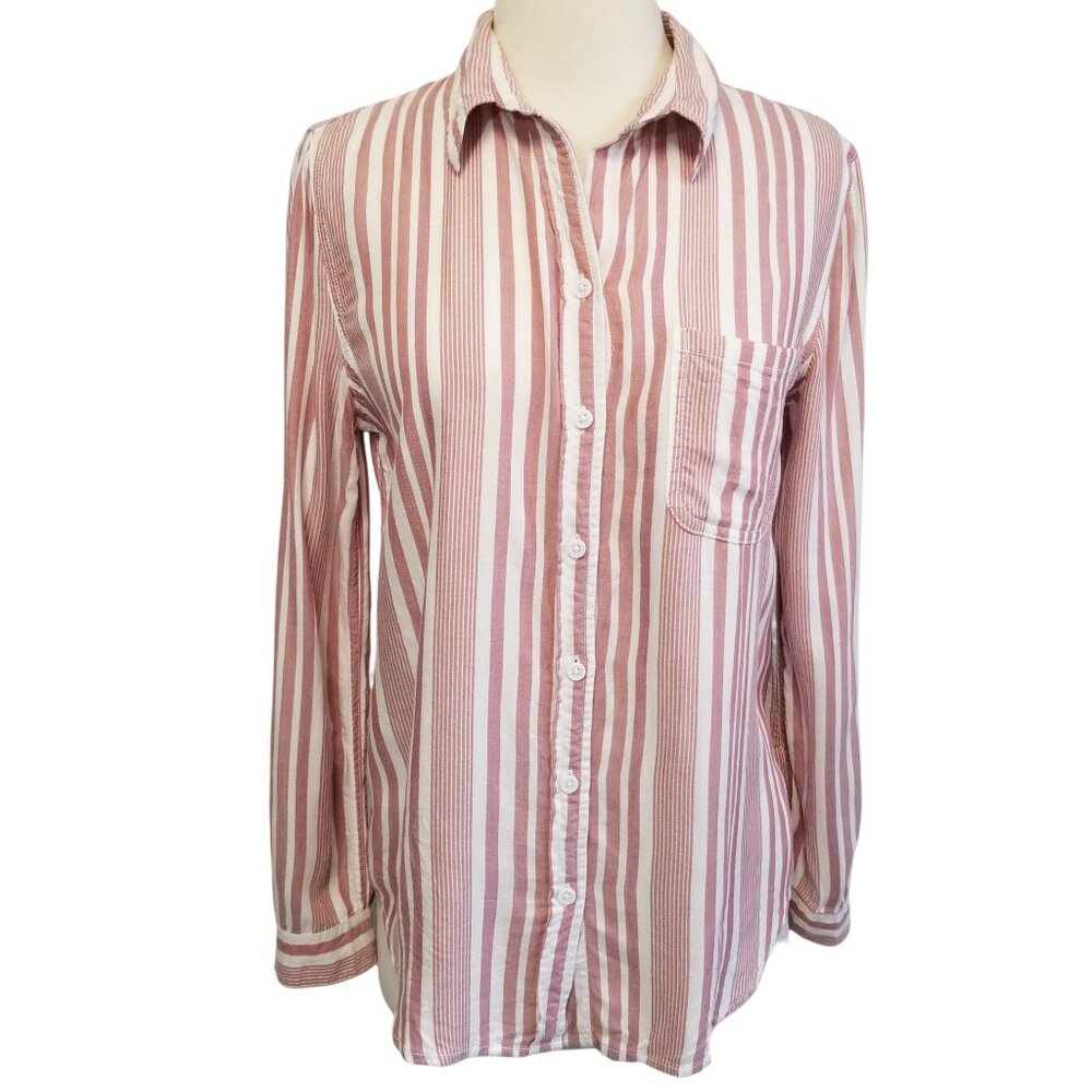 Beachlunchlounge Women’s Retro Striped Button Down Shirt Long Sleeves Size XS